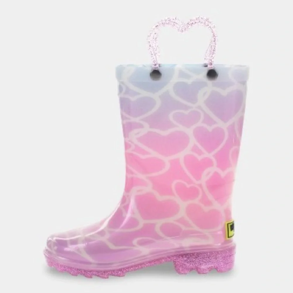 NWT Western Chief Toddler Abby Pearlized Glitter Hearts Rain Boots 8